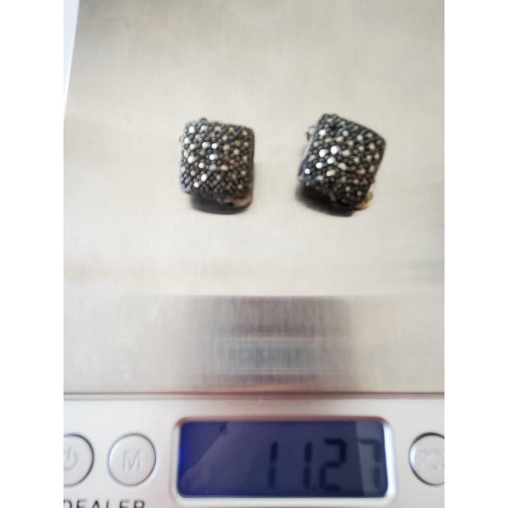 Vintage Sterling Silver Marcasite Square Earrings - Picture 7 of 7